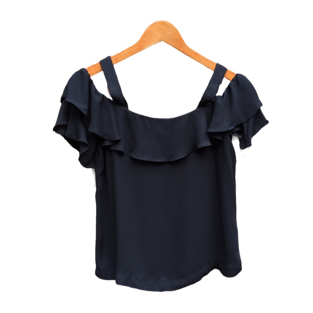 J Crew Fancy Blouse Off The Shoulder Ruffle Shoulder Straps Black Womens Size 2